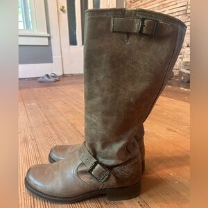 Frye Veronica Slouch Distressed Leather Riding Boots.